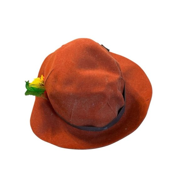 Vintage Jean Nedra Felt Fedora Hat Womens Rust Orange Feather 1940s 1950s READ main image 4